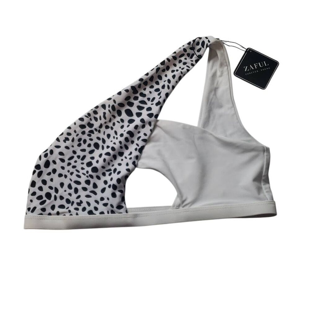 NWT Zaful One Shoulder Black/White Swim Top Size Large